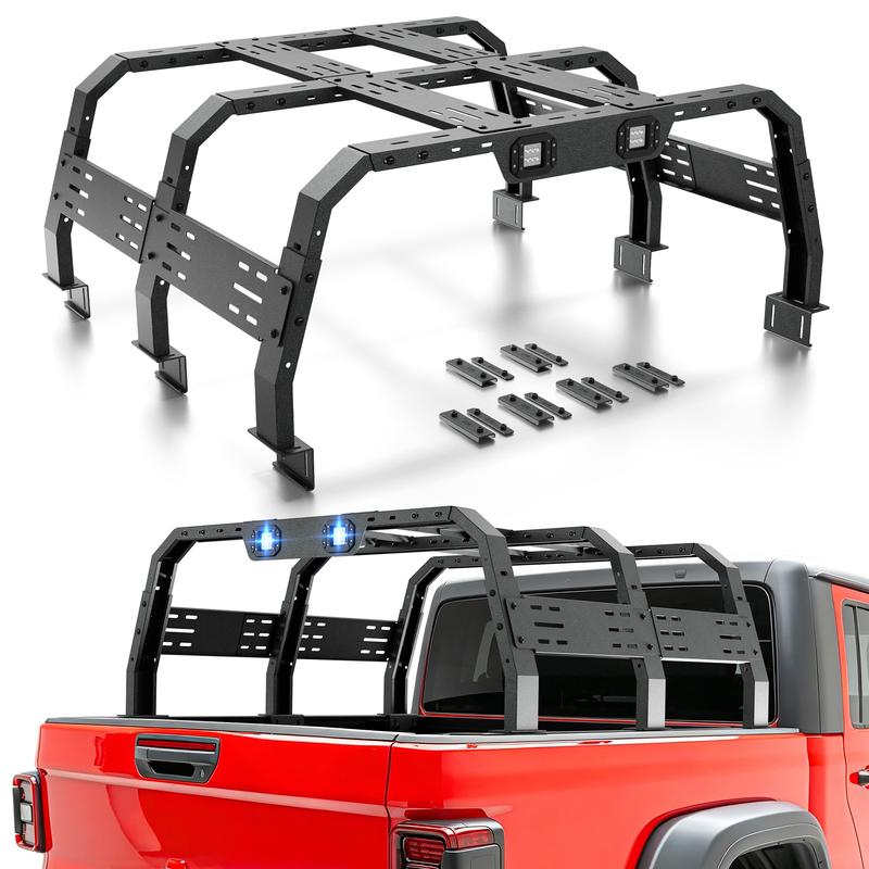 【YZONA】Adjustable 54-64" High Truck Cargo Bed Racks with 2 Led Lights Compatible with Frontier Tacoma Tundra Silverado 1500 Sierra 1500 Ram 1500 Titan Canyon Colorado JT Ford F-Series Ranger