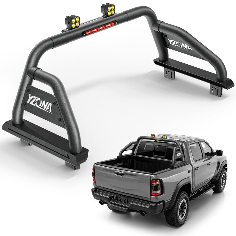 YZONA Adjustable Bed Chase Rack Sport Roll Bar for Pickup Trucks, 55.9"-63.8" Fit, 2 LED Lights Included, Compatible with Silverado/Sierra 1500, Toyota Tundra, Nissan Titan/Frontier, Jeep Gladiator, F-150