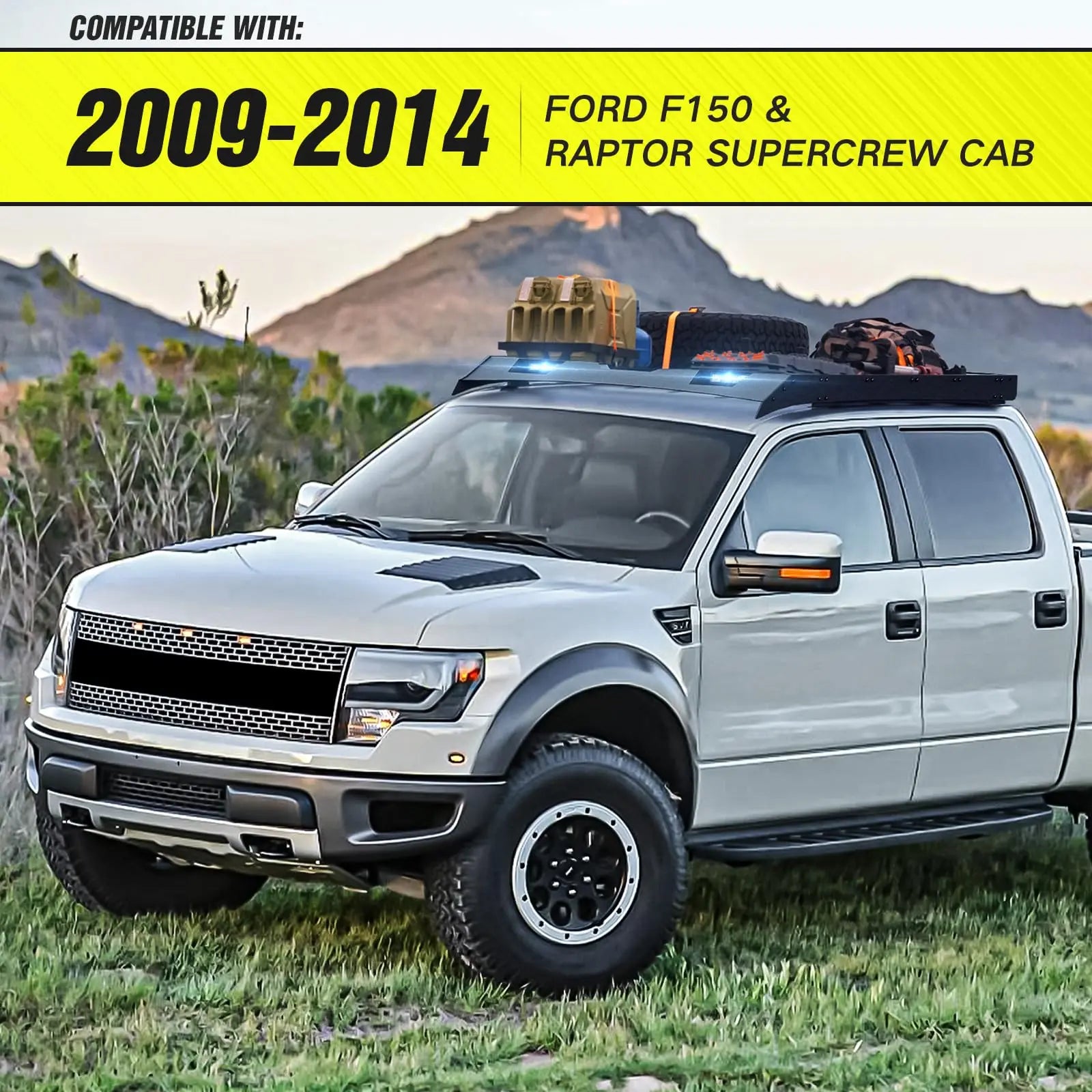 4 LED Lights Roof Rack Cargo Basket Compatible with 2021-2025 Ford Bronco Hardtop 4-Door | Yzona