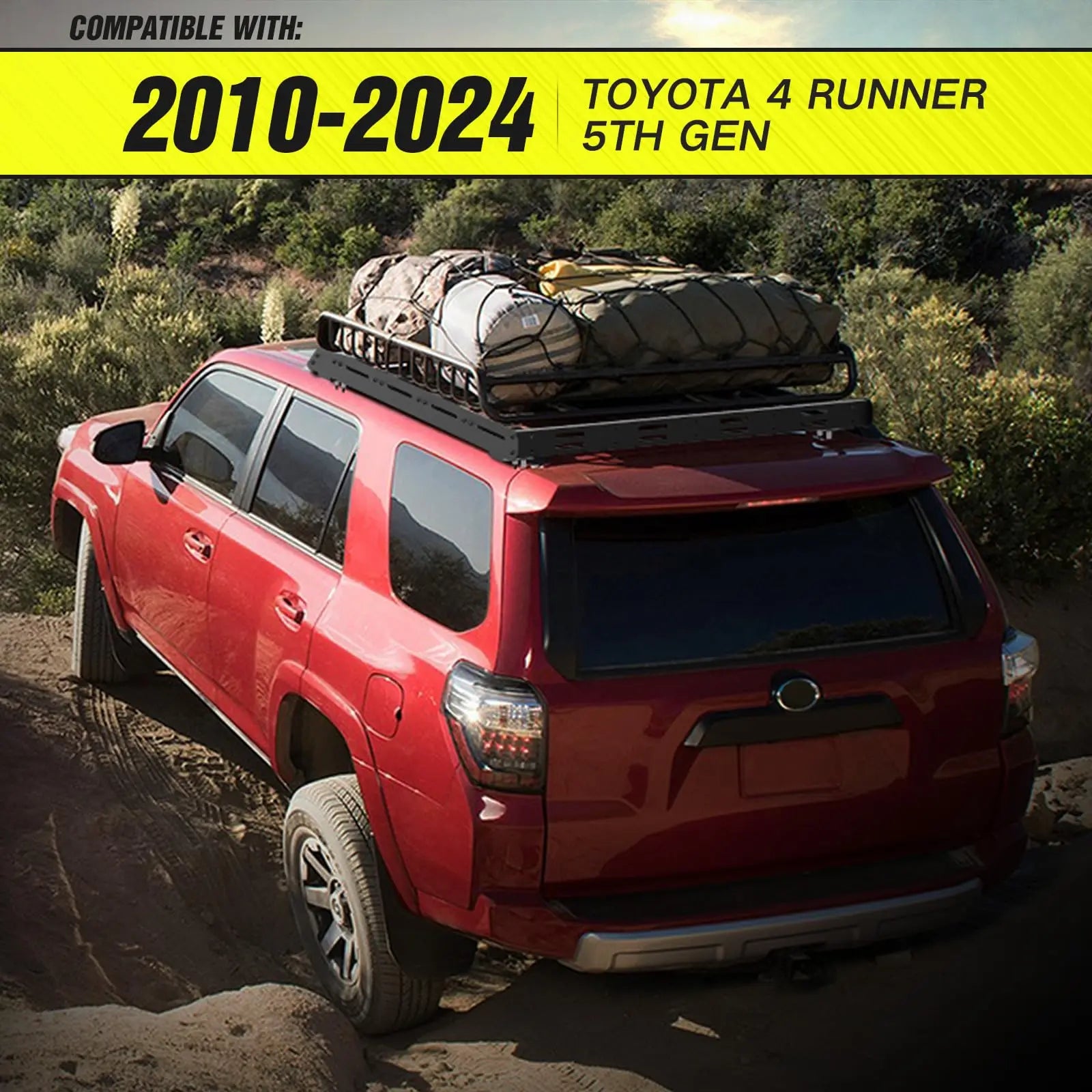 4 LED Lights Roof Rack Cargo Basket Compatible with 2021-2025 Ford Bronco Hardtop 4-Door | Yzona